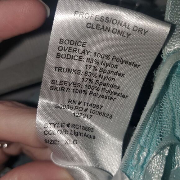 REVOLUTION DANCE Blue Off-the-Shoulder Flutter Sleeve Sequin LEOTARD DRESS XLC - Picture 7 of 7